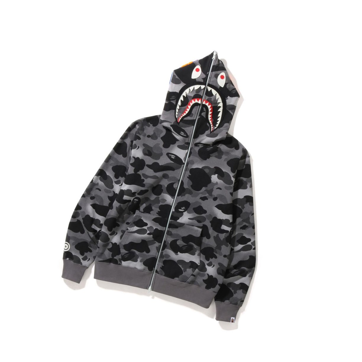 Sweat à Capuche A BATHING APE Bape Grid Camo Shark Full Zip Throughs Noir Homme France | ZBS-29881502