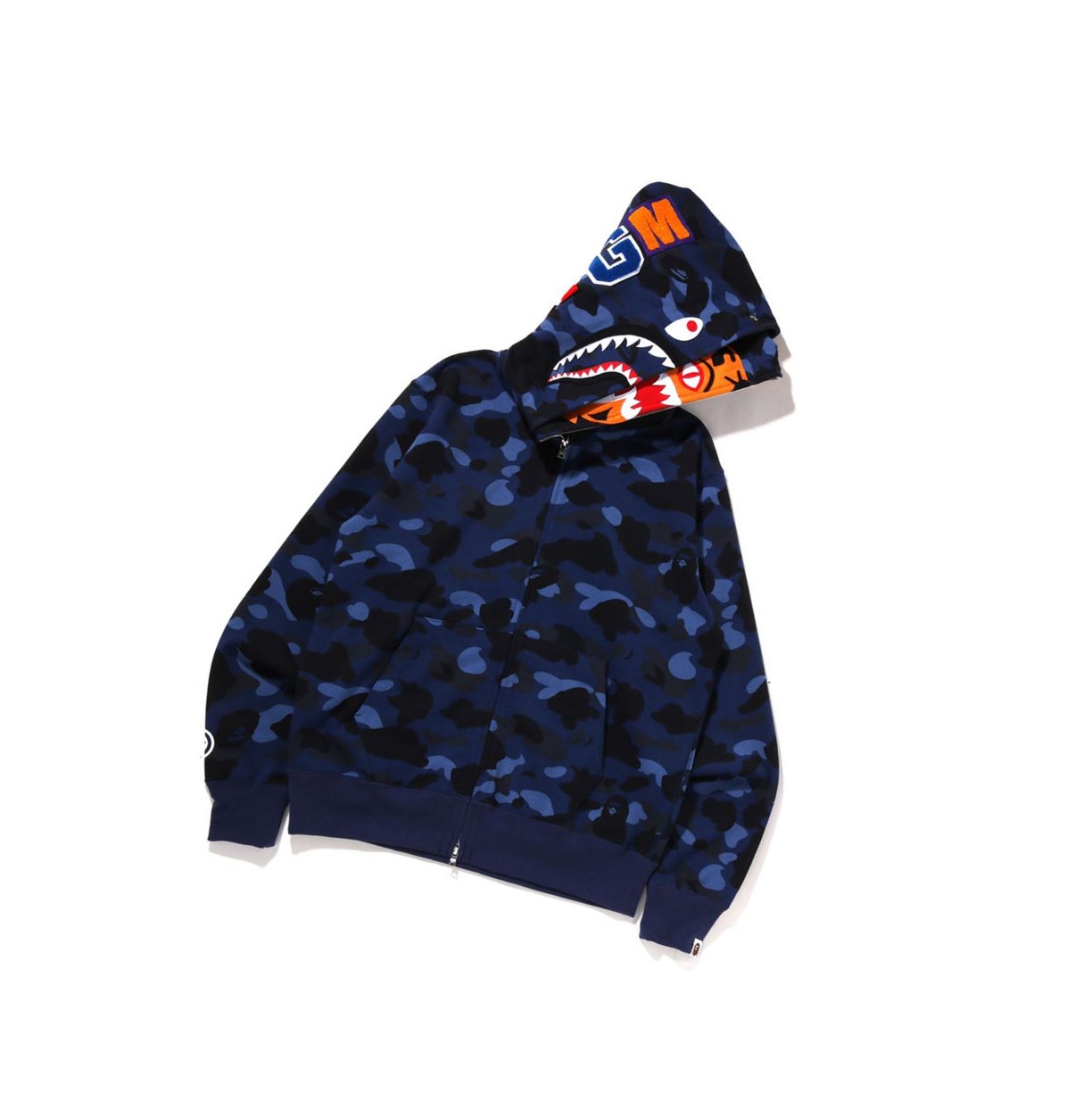 Sweat à Capuche A BATHING APE Bape Color Camo Tiger Shark Larges Full Zip Double Zip Throughs Bleu Homme France | WUL-24526592