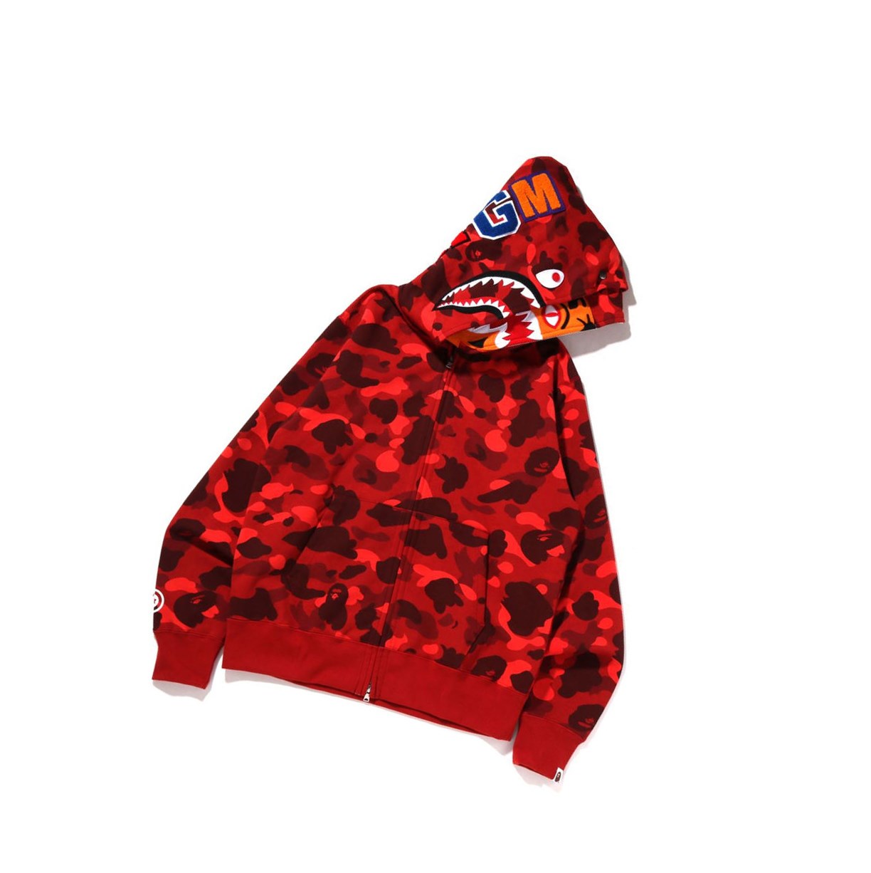 Sweat à Capuche A BATHING APE Bape Color Camo Tiger Shark Larges Full Zip Double Zip Throughs Rouge Homme France | BBY-73456119