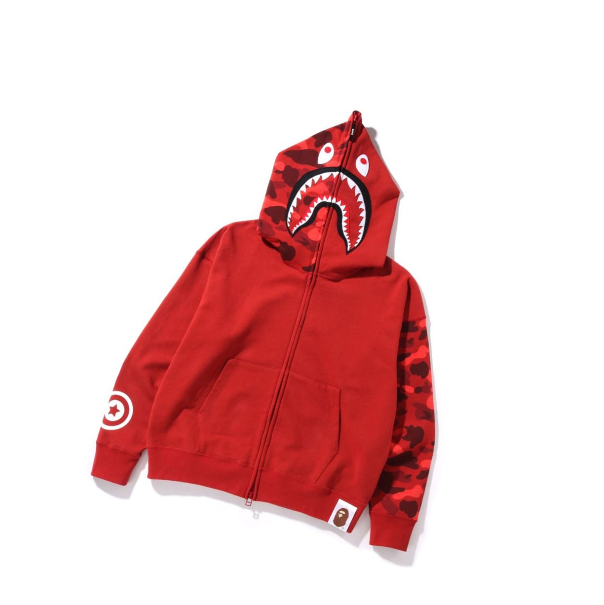 Sweat à Capuche A BATHING APE Bape Color Camo Giant Shark Loose Fit Full Zip Throughs Rouge Homme France | IZF-85643684