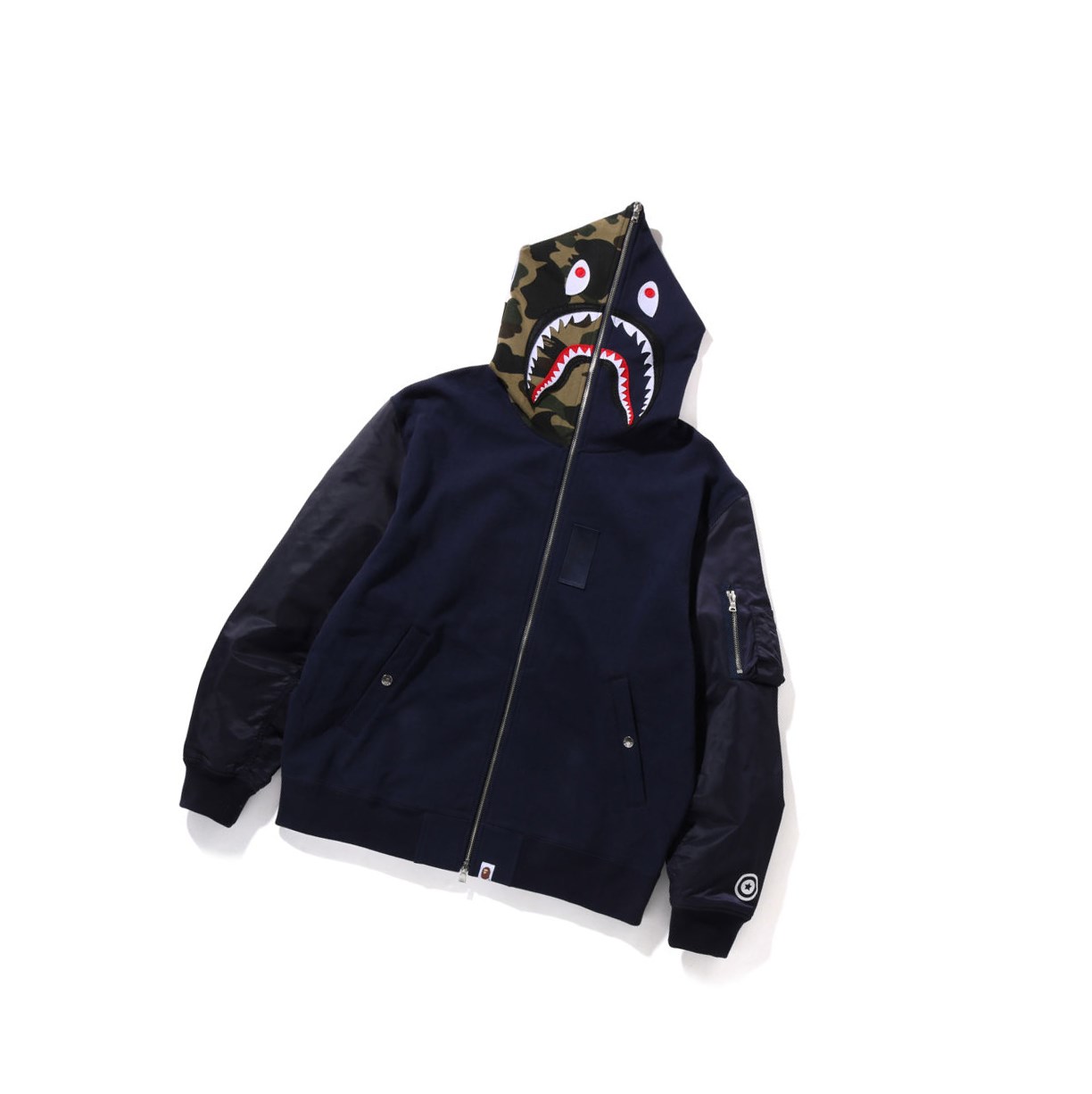 Sweat à Capuche A BATHING APE Bape Military Shark Relaxed Fit Full Zip Throughs Bleu Marine Bleu Homme France | RSF-64183106