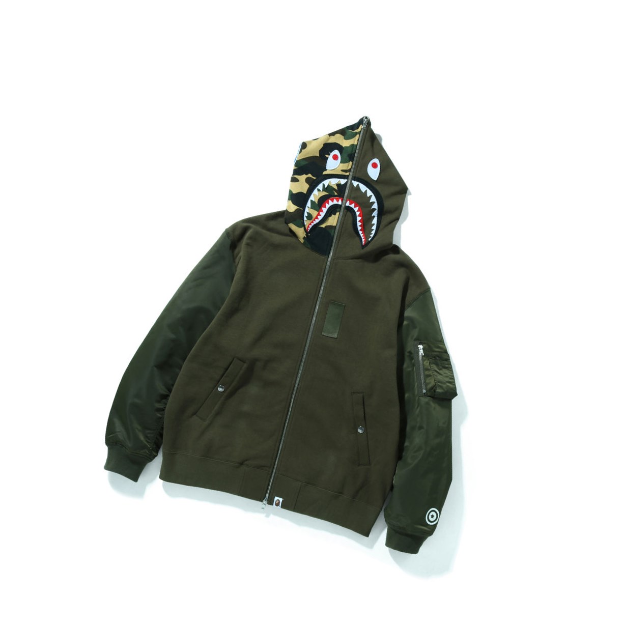 Sweat à Capuche A BATHING APE Bape Military Shark Relaxed Fit Full Zip Throughs Vert Homme France | LND-57579032