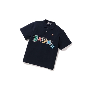 Polo A BATHING APE Bape Multi Fonts Relaxed Fit Corta Sleeve Bleu Marine Bleu Homme France | WER-51819884