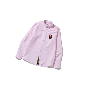 Chemises A BATHING APE Bape Large Ape Head Oxford Bd Long Sleeve Rose Homme France | UFW-73226093