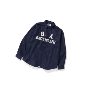 Chemises A BATHING APE Bape B.A Loose Fit Denim Long Sleeve Bleu Homme France | OUN-81459410