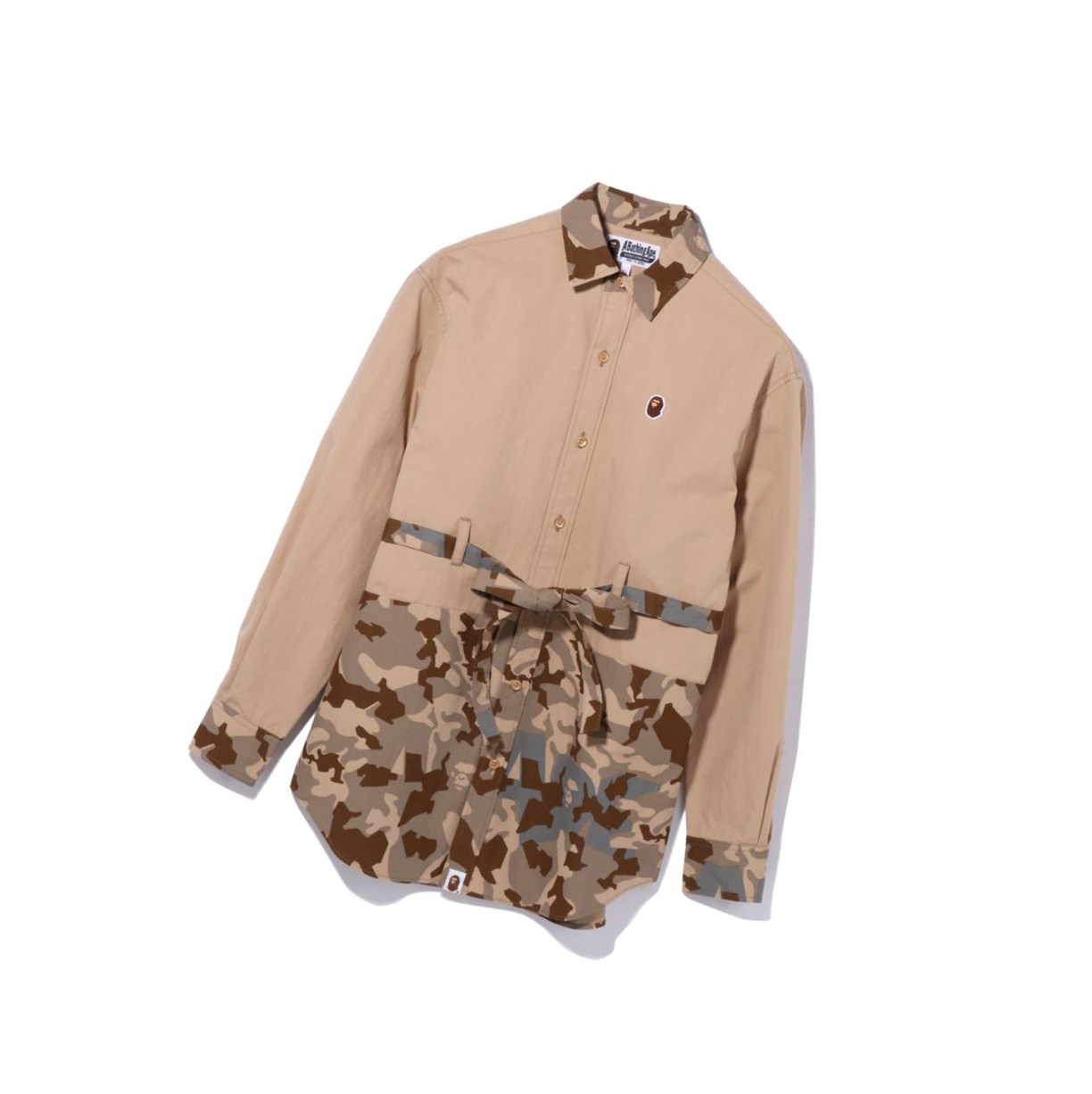 Chemises A BATHING APE Bape Sand Camo A Bathing Ape Oversized Long Sleeve Beige Femme France | JHW-40448720