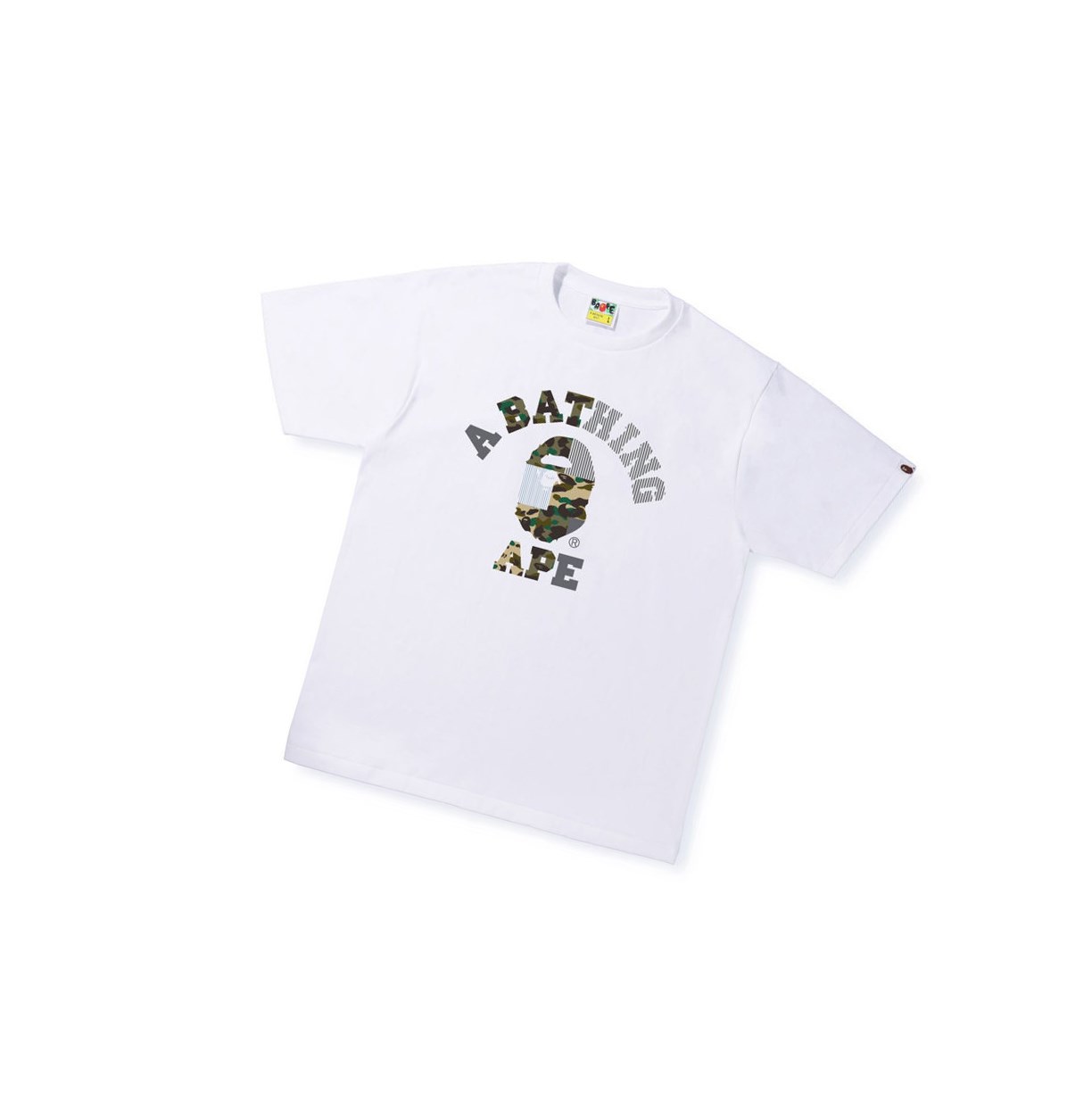 T Chemises A BATHING APE Bape Military Crazy College Tee Corta Sleeve Blanche Homme France | VLW-55729192