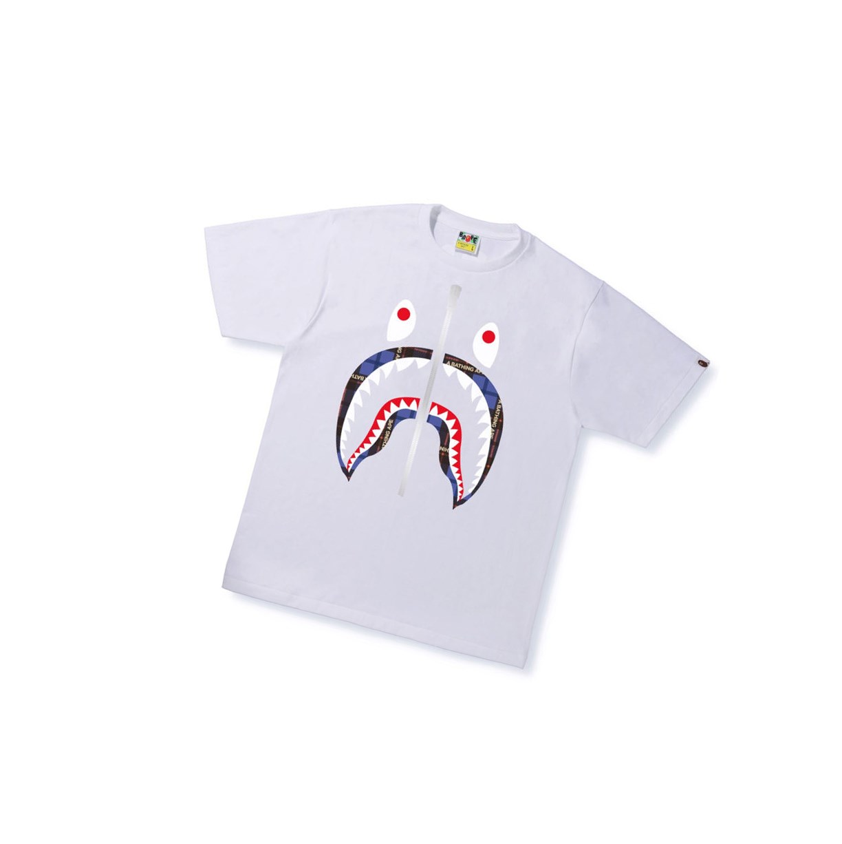 T Chemises A BATHING APE Bape Logo Check Shark Tee Corta Sleeve Blanche Homme France | XNM-91216260