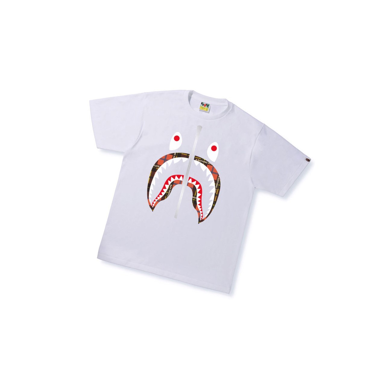 T Chemises A BATHING APE Bape Logo Check Shark Tee Corta Sleeve Blanche Homme France | KEI-00909557