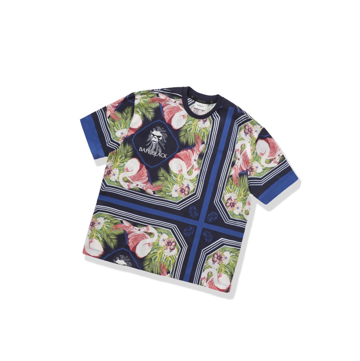 T Chemises A BATHING APE Bape Floral Print Ape Head Tee Corta Sleeve Bleu Homme France | YDL-37389594