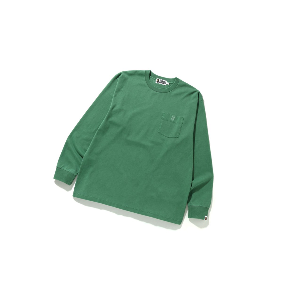 T Chemises A BATHING APE Bape Overdye One Point Pocket Relaxed Fit L/S Tee Long Sleeve Vert Clair Homme France | DEV-27056063