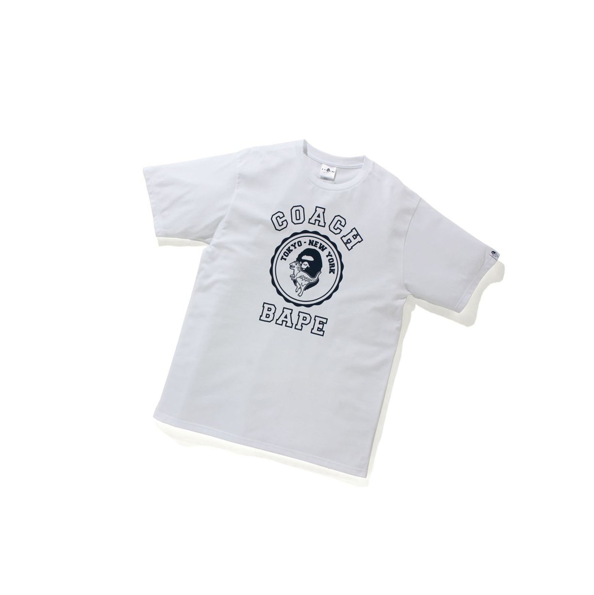 T Chemises A BATHING APE Bape X Coach College Tee Corta Sleeve Blanche Homme France | UXK-49930078