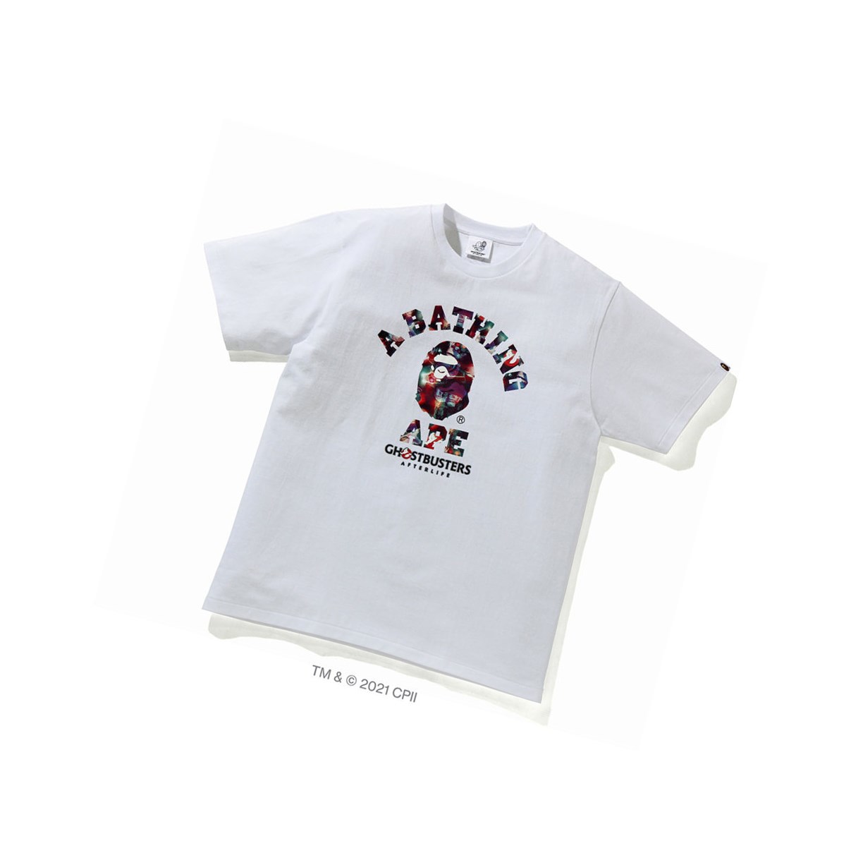 T Chemises A BATHING APE Bape X Ghostbusters Camo College Tee Corta Sleeve Blanche Homme France | DXR-10571824