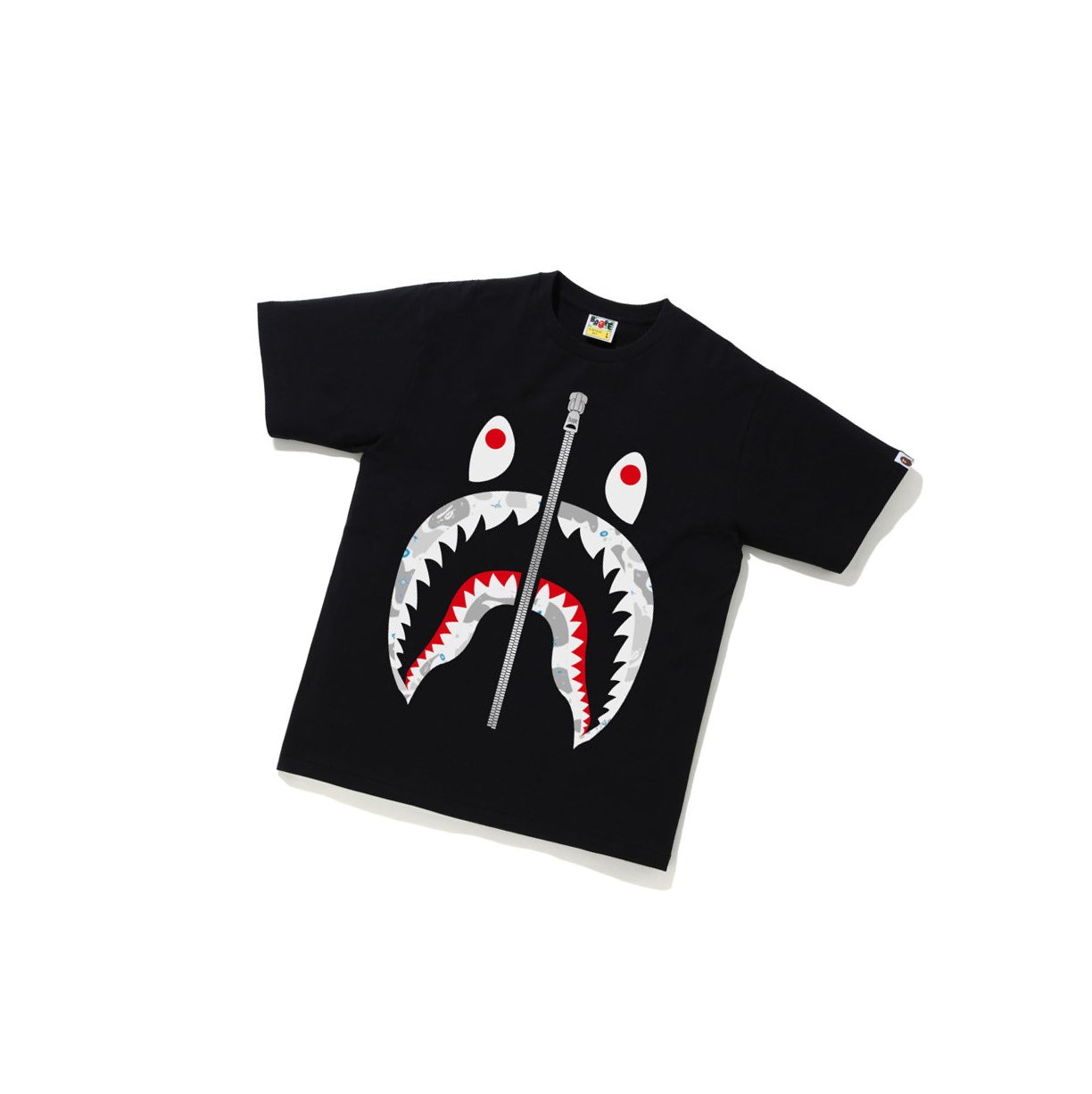 T Chemises A BATHING APE Bape Space Camo Shark Tee Corta Sleeve Noir Homme France | QOB-47427436