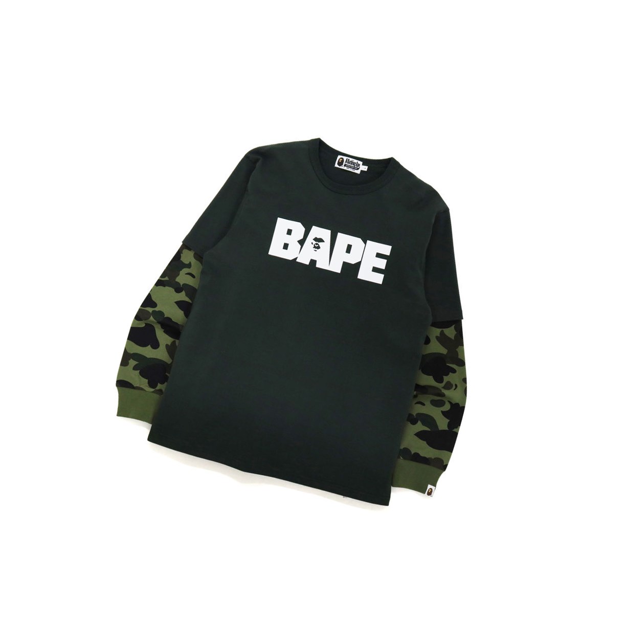 T Chemises A BATHING APE Bape 1st Camo Layered L/S Tee Long Sleeve Vert Homme France | AGW-25332477