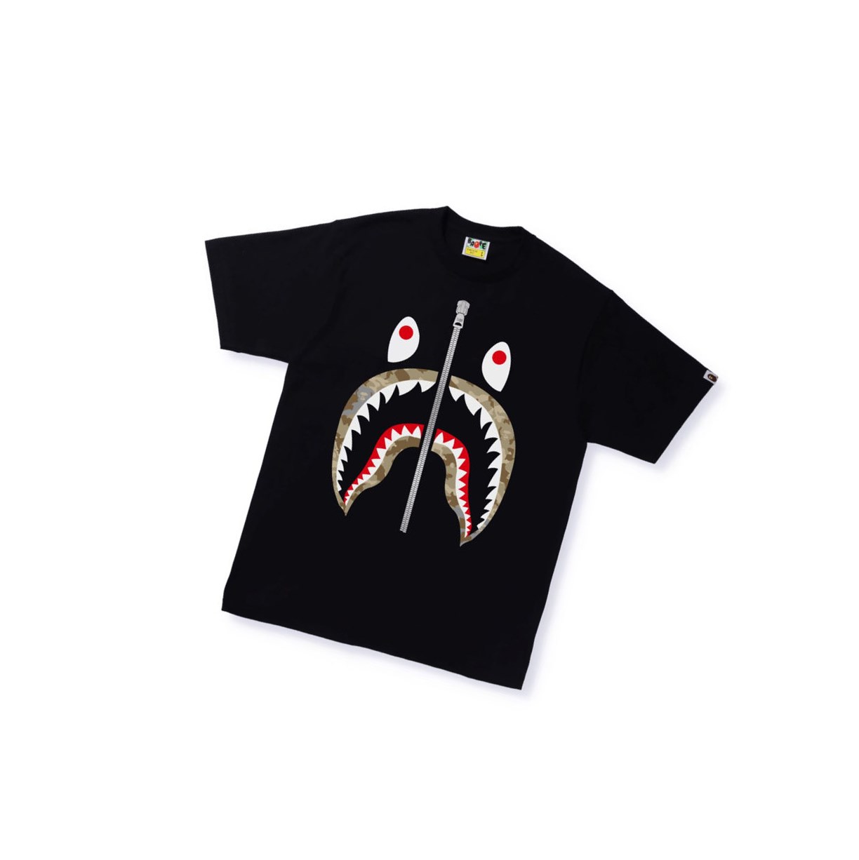 T Chemises A BATHING APE Bape Sand Camo Shark Tee Corta Sleeve Noir Homme France | JXV-86849692