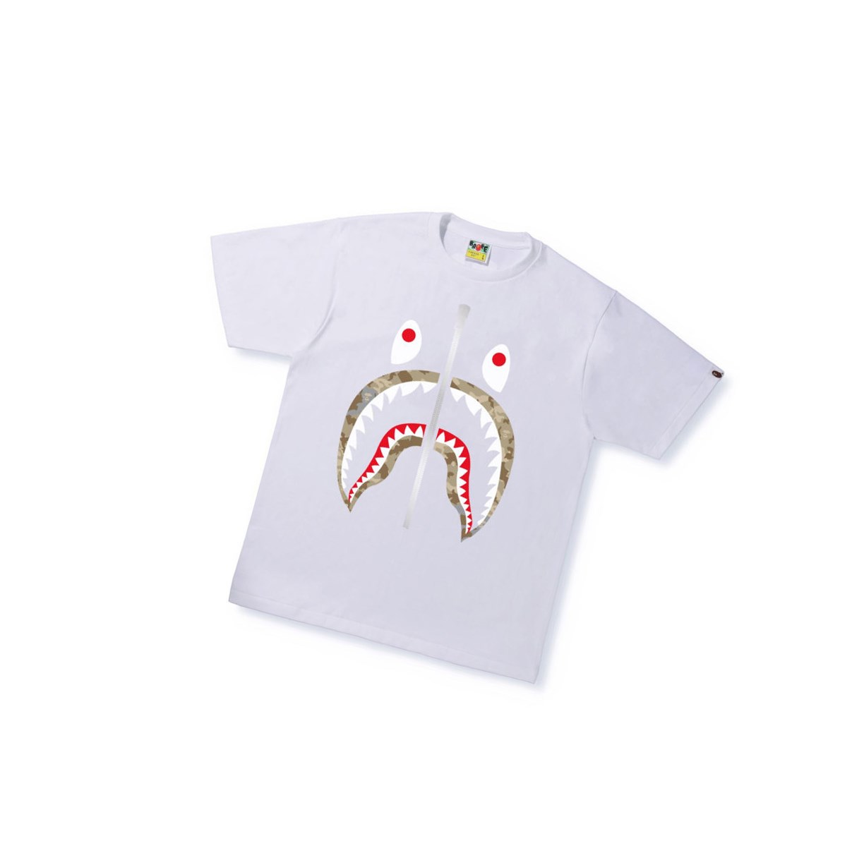 T Chemises A BATHING APE Bape Sand Camo Shark Tee Corta Sleeve Blanche Homme France | SHO-94059968