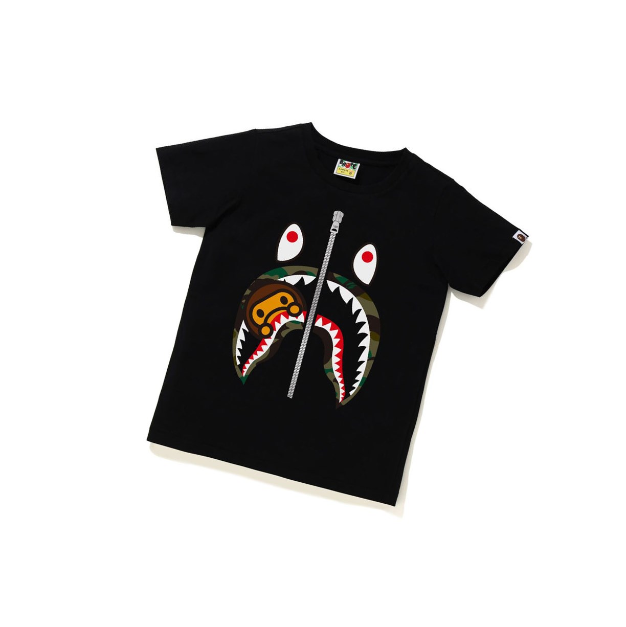 T Chemises A BATHING APE Bape 1st Camo Milo Shark Tee Corta Sleeve Noir Femme France | DNF-18908713