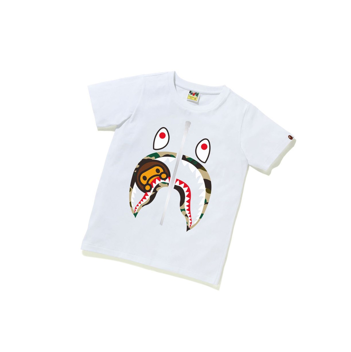 T Chemises A BATHING APE Bape 1st Camo Milo Shark Tee Corta Sleeve Blanche Femme France | OFF-46729227