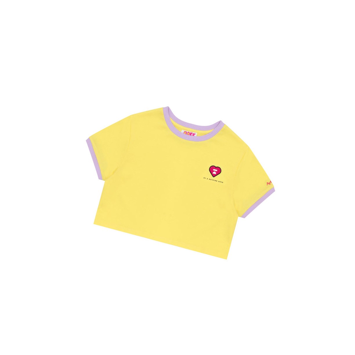 T Chemises A BATHING APE Bape Heart Cropped Tee Corta Sleeve Jaune Femme France | UBN-63176784