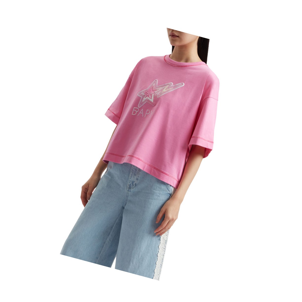 T Chemises A BATHING APE Bape Logo Print Tee Corta Sleeve Rose Femme France | TRL-83671956