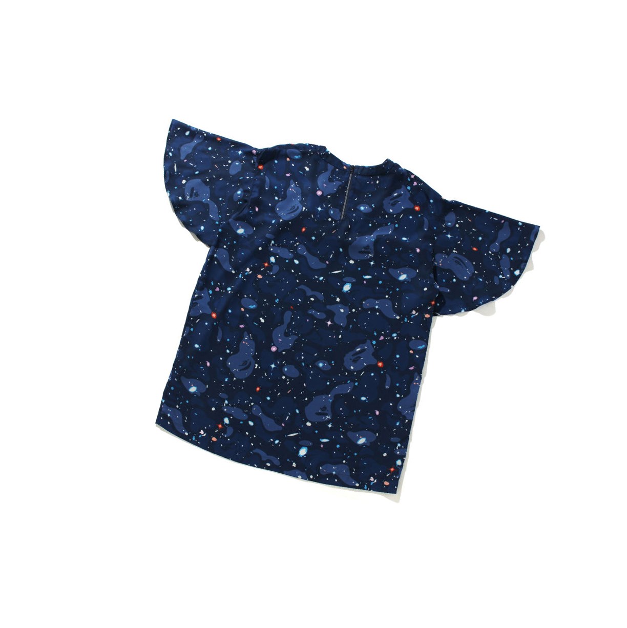 T Chemises A BATHING APE Bape Space Camo Onepiece Tee Corta Sleeve Bleu Marine Bleu Femme France | SNV-19626764