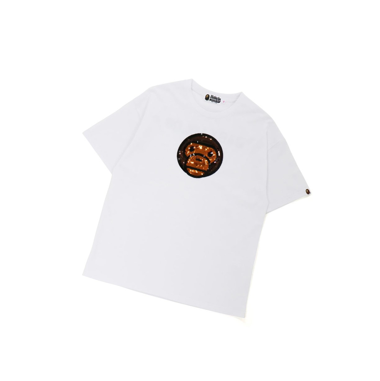 T Chemises A BATHING APE Bape Baby Milo Sequin Oversized Tee Corta Sleeve Blanche Femme France | FJC-06987279